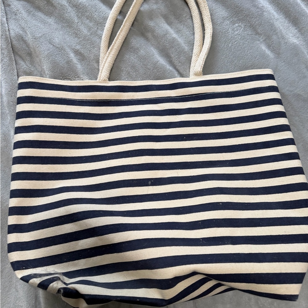 New Amazon Navy and Cream Striped Canvas Tote